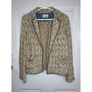 SATURDAY SUNDAY Open Front Knit Brown Cream Paracas Sweater Jacket Blazer SMALL